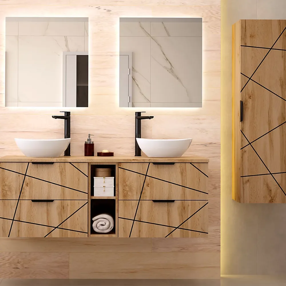 Meuble Sous-Vasque|Petits-Meubles Meuble sous-vasque 140cm 2 niches plan de toilette Teren Bois