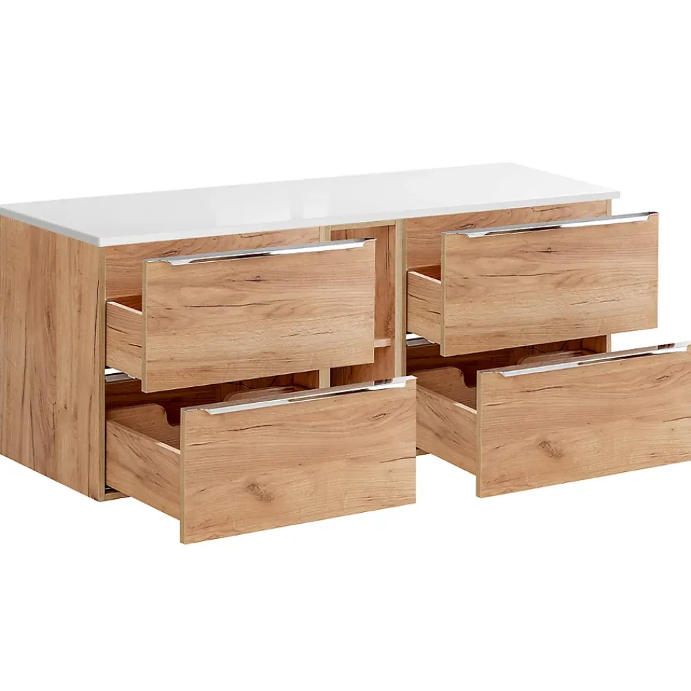 Petits-Meubles Meuble sous-vasque 140cm 2 niches April Bois et Blanc