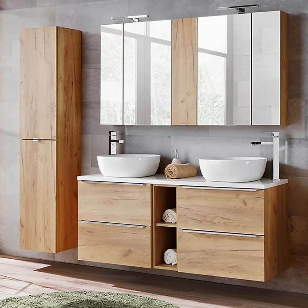 Petits-Meubles Meuble sous-vasque 140cm 2 niches April Bois et Blanc