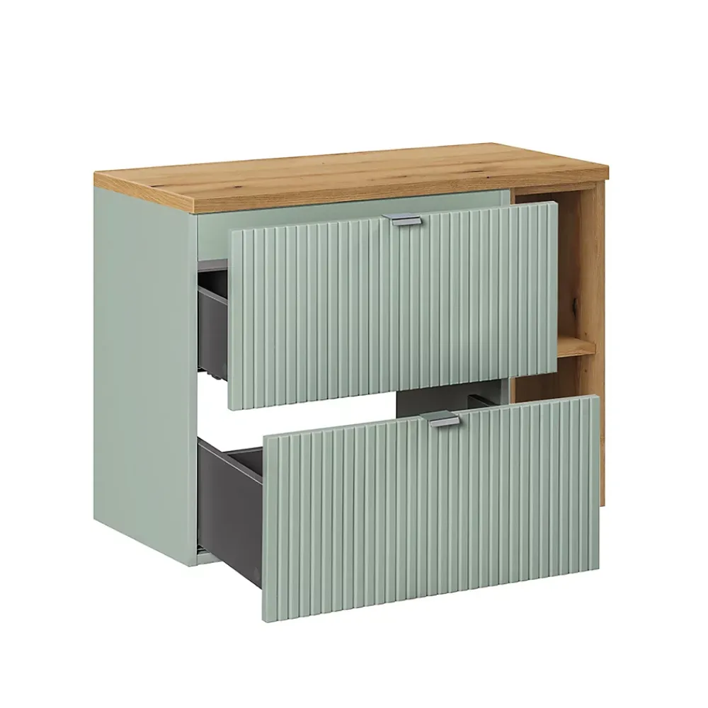 Meuble Sous-Vasque|Petits-Meubles Meuble sous-vasque 80cm 2 tiroirs 2 niches Jade Vert et Bois