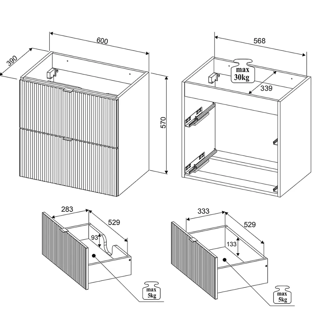 Meuble Sous-Vasque|Petits-Meubles Meuble sous-vasque 80cm 2 tiroirs 2 niches Jade Vert et Bois
