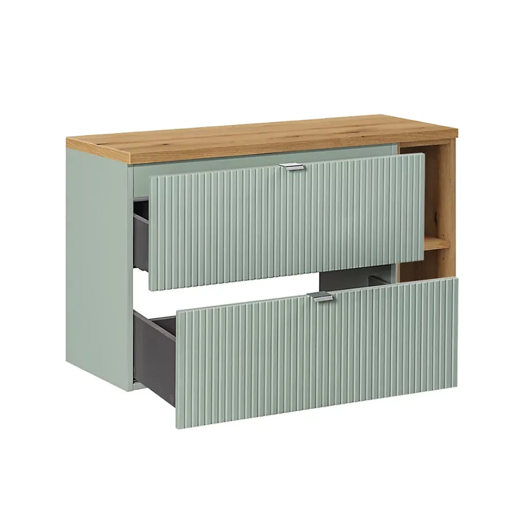 Meuble Sous-Vasque|Petits-Meubles Meuble sous-vasque 100cm 2 tiroirs 2 niches Jade Vert et Bois
