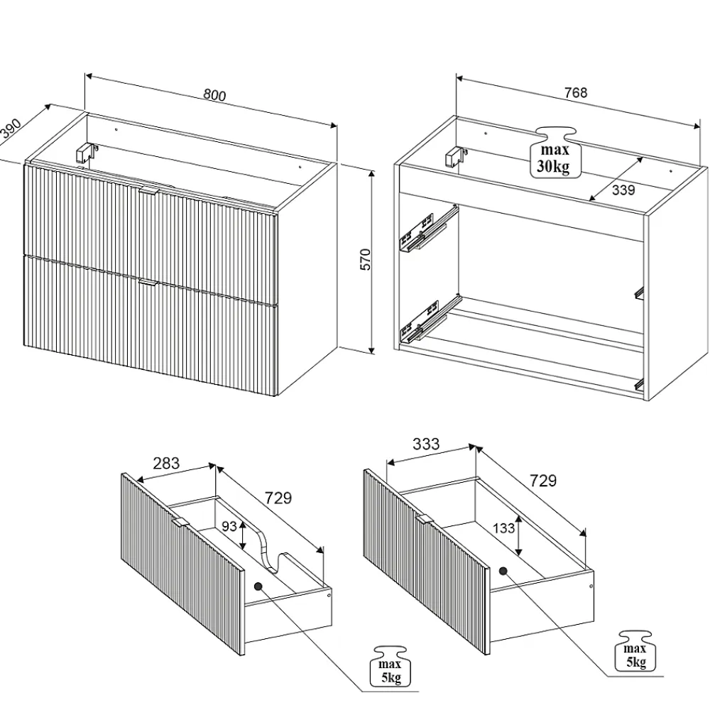 Meuble Sous-Vasque|Petits-Meubles Meuble sous-vasque 100cm 2 tiroirs 2 niches Jade Vert et Bois