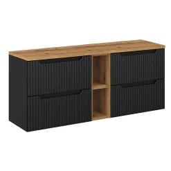 Meuble Sous-Vasque|Petits-Meubles Meuble sous-vasque 140cm 4 tiroirs 2 niches Riva Noir et Bois