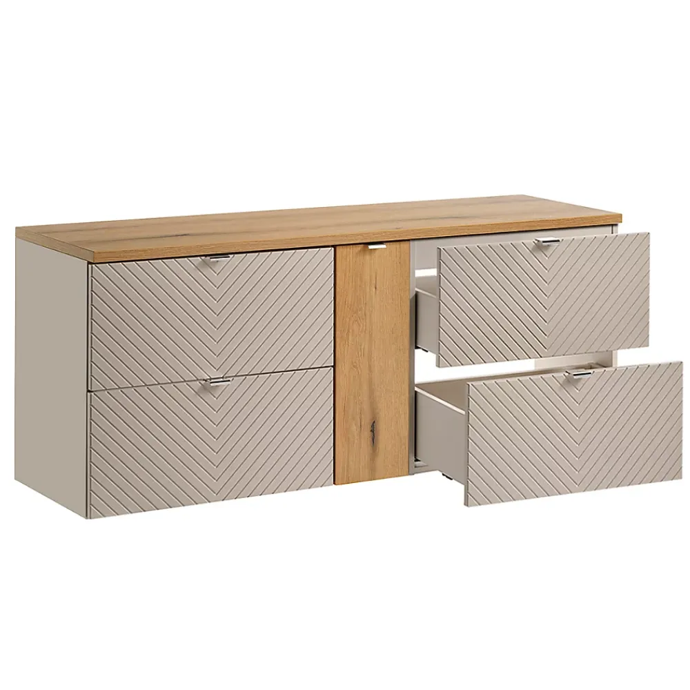Petits-Meubles Meuble sous-vasque 140cm 4 tiroirs 1 porte Manoa Cachemire et bois