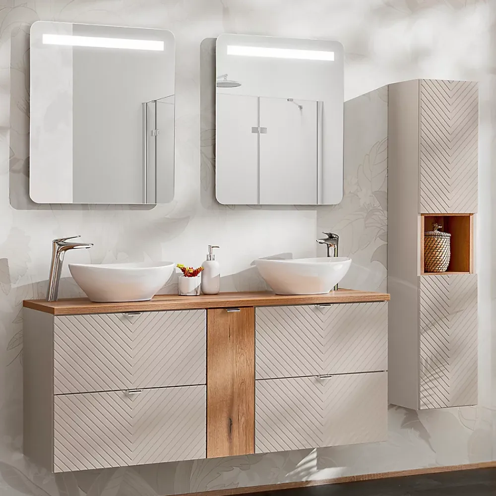 Petits-Meubles Meuble sous-vasque 140cm 4 tiroirs 1 porte Manoa Cachemire et bois