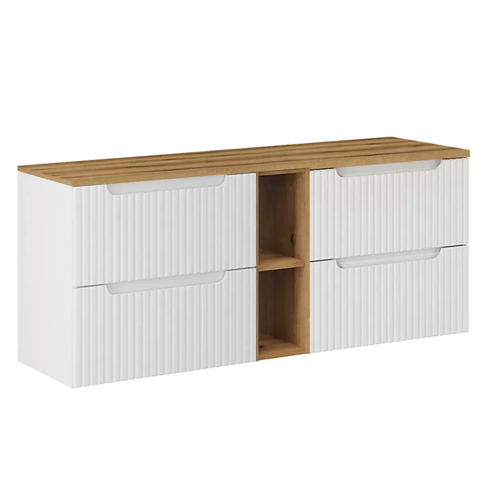 Petits-Meubles Meuble sous-vasque 140cm 4 tiroirs 2 niches Riva Blanc et Bois