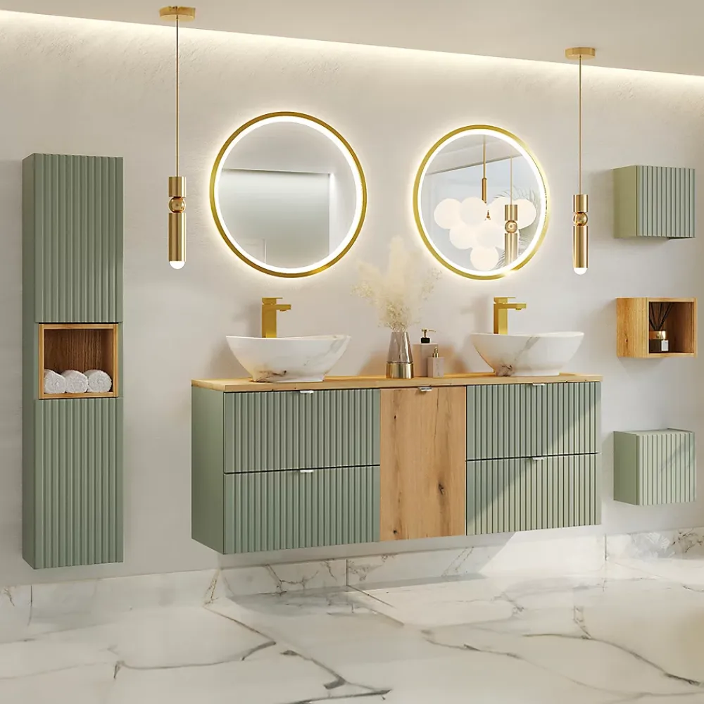 Meuble Sous-Vasque|Petits-Meubles Meuble sous-vasque 160cm panier à linge Jade Vert et Bois