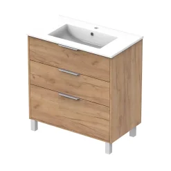Meuble Vasque|Futurbath Meuble sous-vasque effet chêne l.80 cm + plan simple vasque porcelaine, Louna