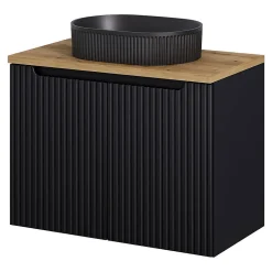 [En.Casa] Meuble sous-vasque NEWPORT avec lavabo 80 x 71 x 40 cm noir / effet chêne en.casa