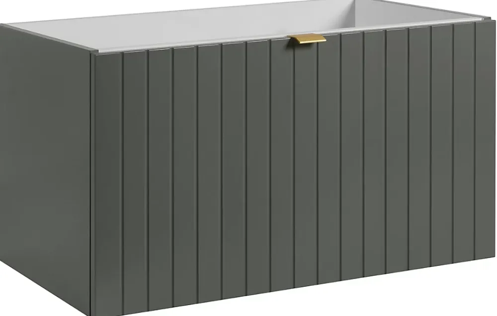 Furnidea Meuble sous-vasque suspendu HARMO 80 cm Façade rainuré vert semi-mat