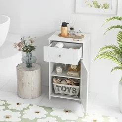 Giantex Meuble sur Pieds de Salle de Bain avec Étagères Réglables Tiroir et 1 Porte Armoire de Rangement pour Salle de Bain Blanc