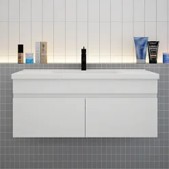 Meuble Vasque|AICA Sanitaire Meuble suspendu avec vasque 100 cm salle de bain, meuble blanc 2 portes