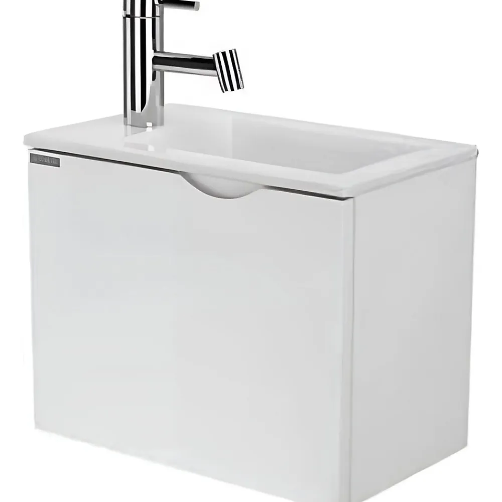Sanindusa Meuble suspendu pour lave-mains 1 porte Alicante 60x25 hauteur 45cm blanc (lave-mains et mitigeur non inclus)