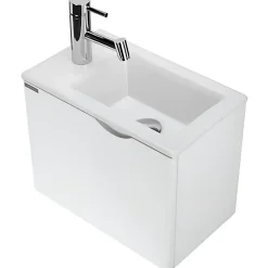 Sanindusa Meuble suspendu pour lave-mains 1 porte Alicante 60x25 hauteur 45cm blanc (lave-mains et mitigeur non inclus)