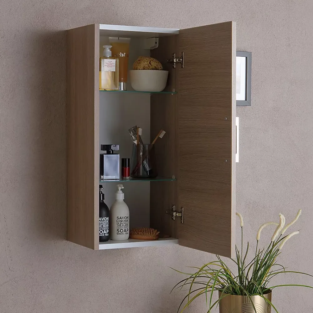 Armoire De Salle De Bains|Kiamami Valentina Meuble Suspendu Pour Salle De Bains Chêne Naturel 1 Porte Avec Poignée Rimini