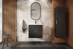 Furnidea Meuble suspendu sous lavabo avec 2 portes FLOW NOIR 60 cm