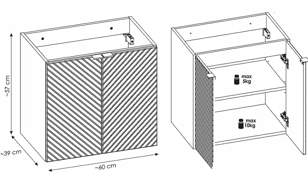 Meuble Sous Lavabo|Furnidea Meuble suspendu sous vasque avec 2 portes VIVA CACHEMIRE 60 cm