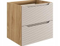 Meuble Sous Lavabo|Furnidea Meuble suspendu sous vasque OCEAN chêne et beige 60 cm - 2 tiroirs façades 3D