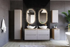 Meuble Sous Lavabo|Furnidea Meuble suspendu sous vasque OCEAN chêne et beige 70 cm - 2 tiroirs façades 3D