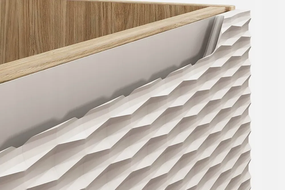 Meuble Sous Lavabo|Furnidea Meuble suspendu sous vasque OCEAN chêne et beige 70 cm - 2 tiroirs façades 3D