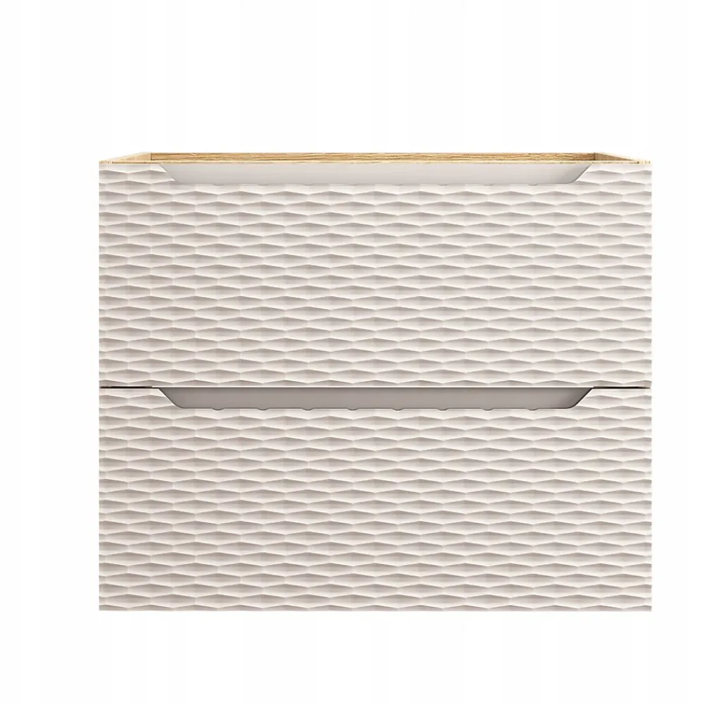 Meuble Sous Lavabo|Furnidea Meuble suspendu sous vasque OCEAN chêne et beige 70 cm - 2 tiroirs façades 3D