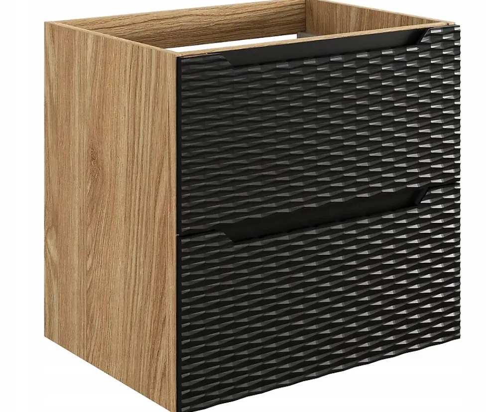 Meuble Sous Lavabo|Furnidea Meuble suspendu sous vasque OCEAN chêne et noir 60 cm - 2 tiroirs façades 3D
