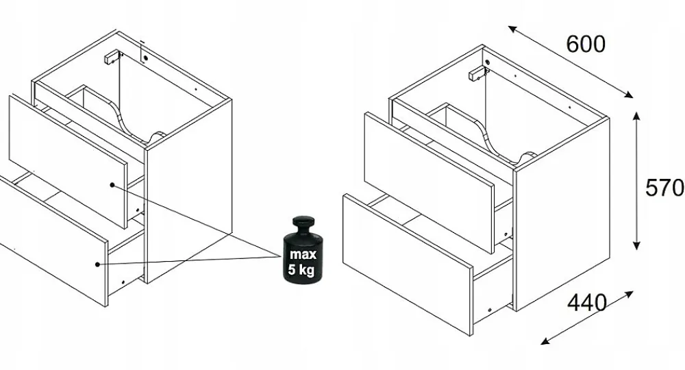 Meuble Sous Lavabo|Furnidea Meuble suspendu sous vasque OCEAN chêne et noir 60 cm - 2 tiroirs façades 3D
