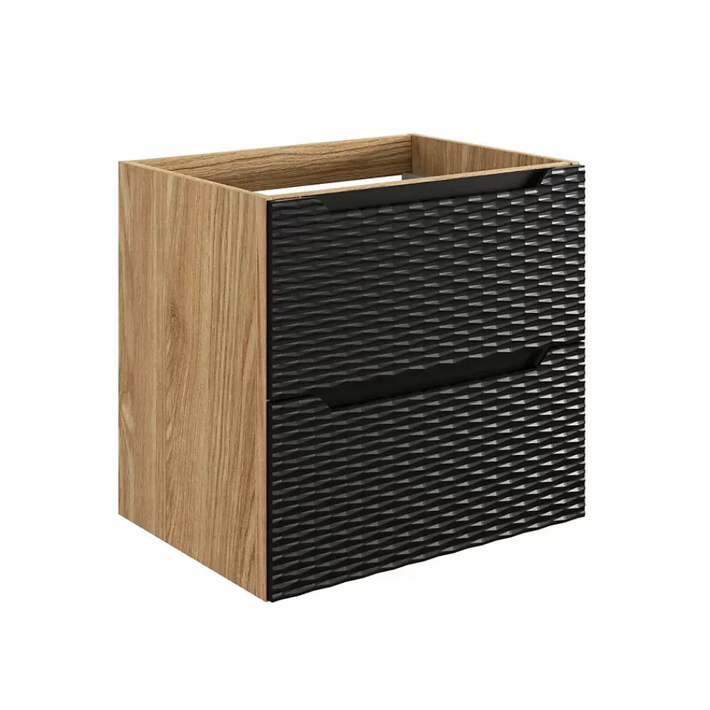 Meuble Sous Lavabo|Furnidea Meuble suspendu sous vasque OCEAN chêne et noir 60 cm - 2 tiroirs façades 3D