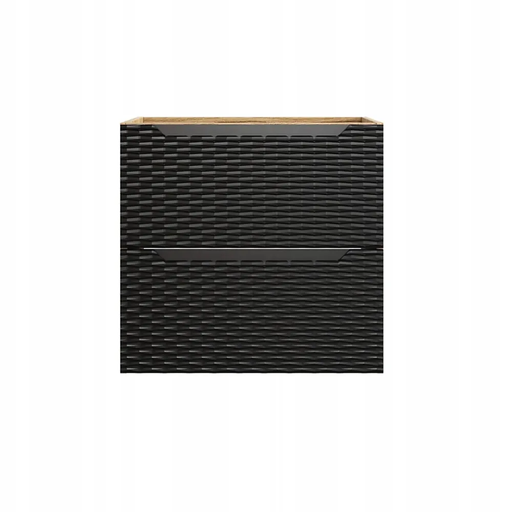 Meuble Sous Lavabo|Furnidea Meuble suspendu sous vasque OCEAN chêne et noir 60 cm - 2 tiroirs façades 3D