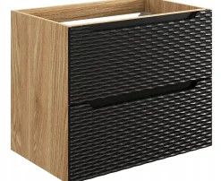 Furnidea Meuble suspendu sous vasque OCEAN chêne et noir 70 cm - 2 tiroirs façades 3D
