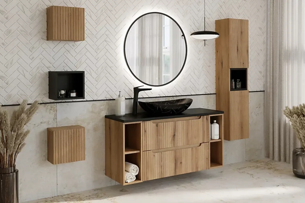 Meuble Sous-Vasque|Furnidea Meuble suspendu sous vasque 50 cm à tiroirs NOVA chêne Coast Evoke