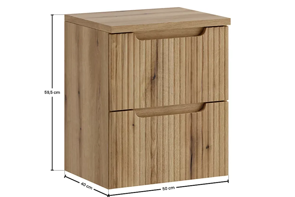 Meuble Vasque|Furnidea Meuble suspendu sous vasque 50 cm avec plan et 2 tiroirs NOVA chêne Coast Evoke