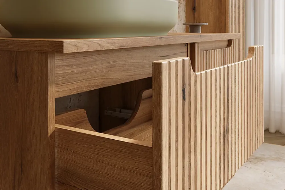 Meuble Vasque|Furnidea Meuble suspendu sous vasque 50 cm avec plan et 2 tiroirs NOVA chêne Coast Evoke