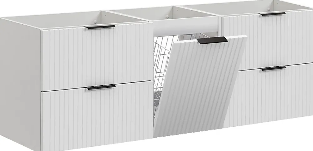 Meuble Sous-Vasque|Furnidea Meuble suspendu sous vasque avec panier à linge ADEL BLANC 160 cm