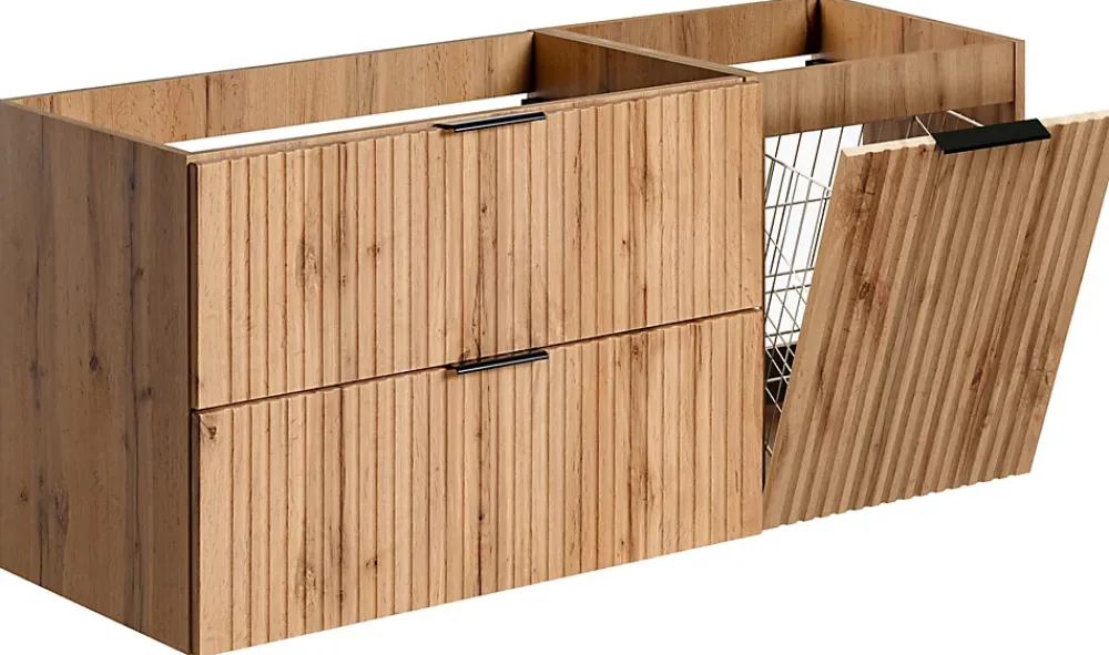 Meuble Sous-Vasque|Furnidea Meuble suspendu sous vasque avec panier à linge ADEL CHÊNE 120 cm