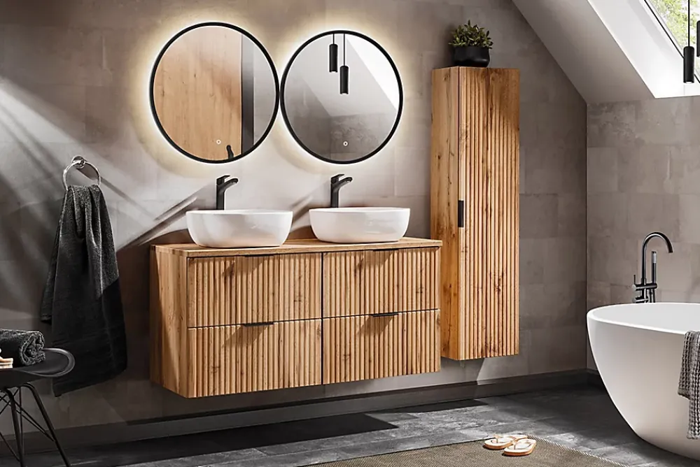 Meuble Sous-Vasque|Furnidea Meuble suspendu sous vasque avec panier à linge ADEL CHÊNE 120 cm