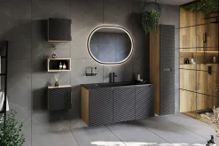 Furnidea Meuble suspendu sous vasque OCEAN chêne et noir 80 cm - 2 tiroirs façades 3D