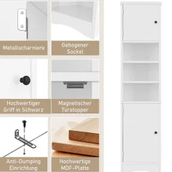 ProximaX Meuble triangulaire salle de bain blanc, résistant à l'humidité, étagères ouvertes, double porte avec étagères réglables