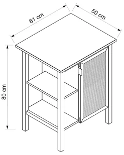 Meuble Buanderie|Meuble Vasque| Meuble vasque à poser 1 porte avec plan de toilette l.61 x H.80 x P.50 cm, placage chêne et cannage, Thiam