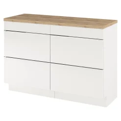 Meuble Buanderie|GoodHome Meuble vasque à poser blanc brillant l.120 cm Imandra + plan de toilette chêne massif Hartland,