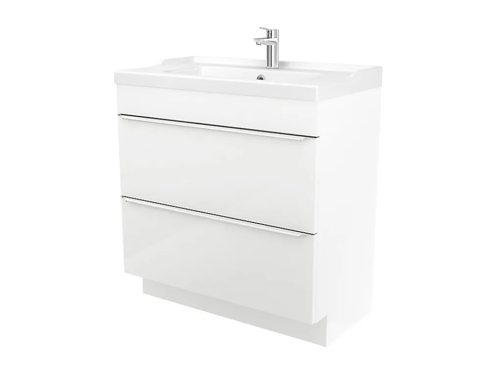 GoodHome Meuble vasque à poser blanc l.80 cm Imandra + plan vasque blanc céramique Lana,