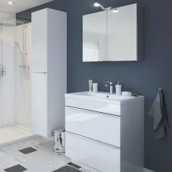 Meuble Vasque|GoodHome Meuble vasque à poser blanc l.80 cm Imandra + plan vasque blanc céramique Nira,