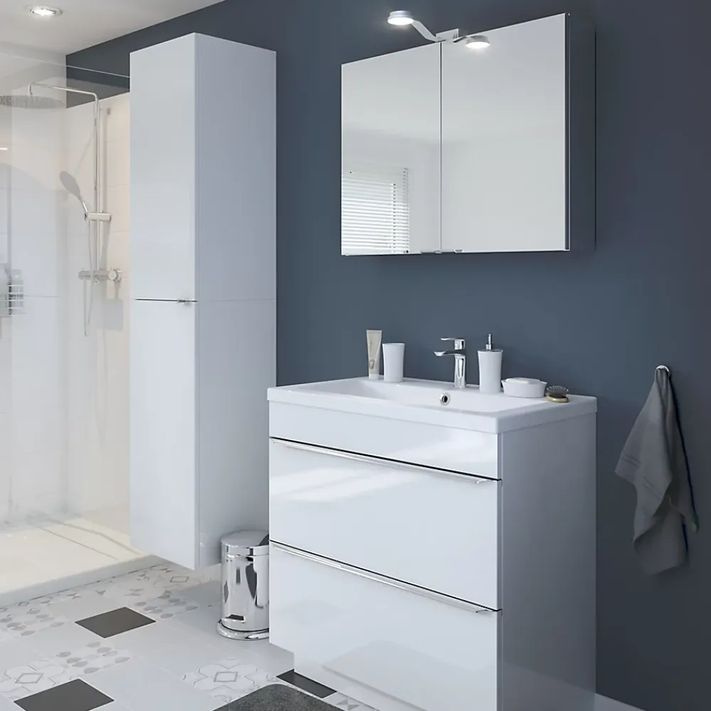 Meuble Vasque|GoodHome Meuble vasque à poser blanc l.80 cm Imandra + plan vasque blanc céramique Nira,