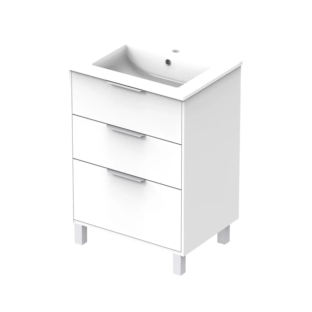 Futurbath Meuble vasque à poser blanc mat l.60 cm + plan simple vasque porcelaine, Louna