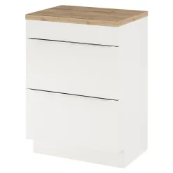 GoodHome Meuble vasque à poser blanc brillant l.60 cm Imandra + plan de toilette chêne massif Hartland,