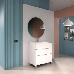 Futurbath Meuble vasque à poser blanc mat l.80 cm + plan simple vasque porcelaine, Louna