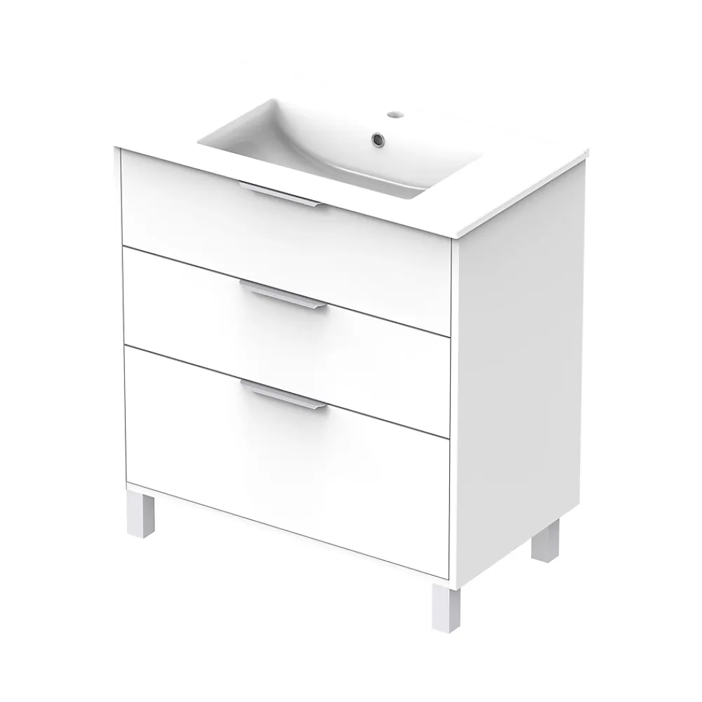 Futurbath Meuble vasque à poser blanc mat l.80 cm + plan simple vasque porcelaine, Louna