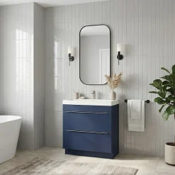 GoodHome Meuble vasque à poser bleu nuit mat l.80 cm Imandra + plan vasque blanc résine Mila,