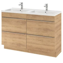 Meuble Vasque|GoodHome Meuble vasque à poser effet chêne l.120 cm Imandra + plan double vasque blanc céramique Nira,
